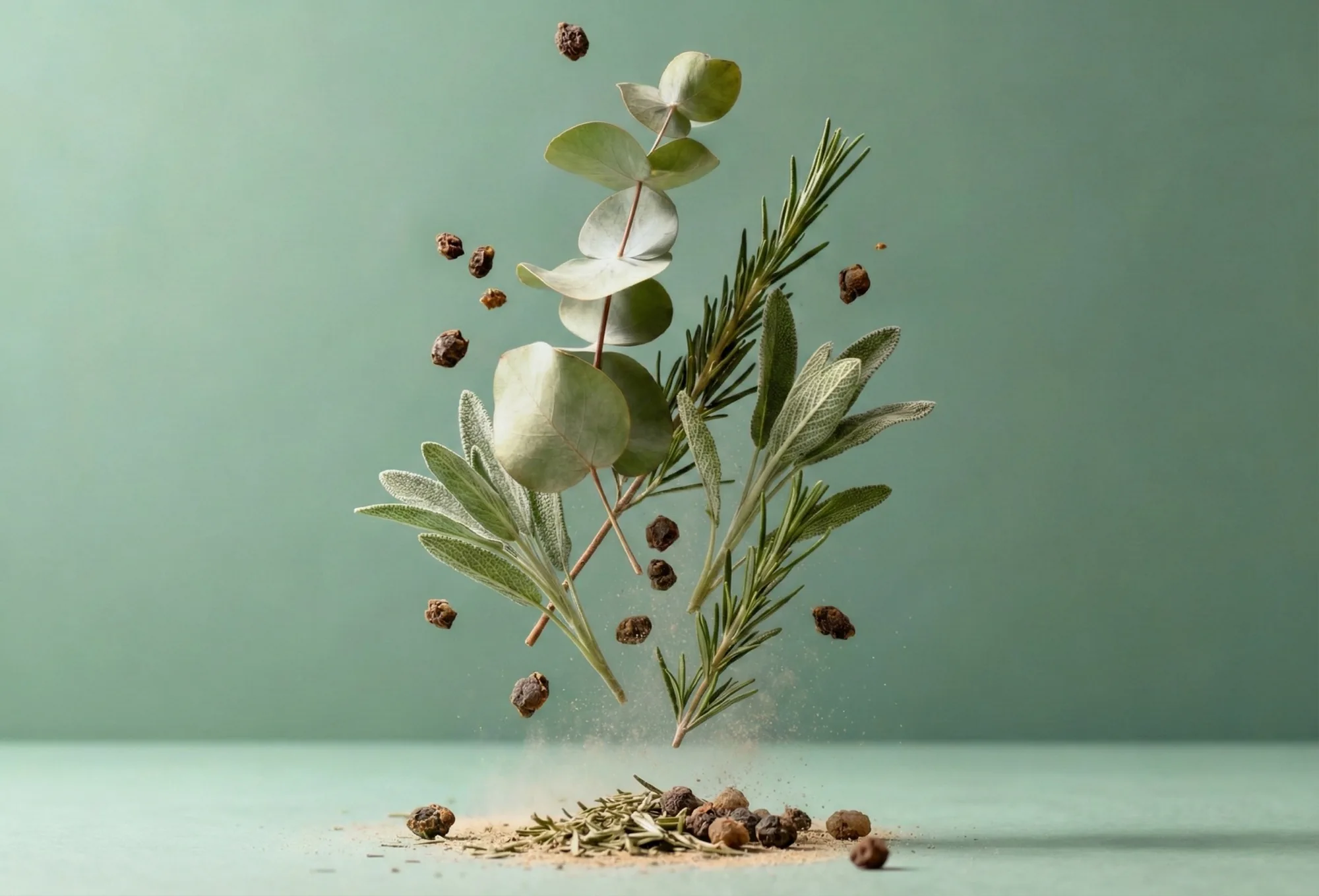Botaniche sospese — eucalipto, salvia, rosmarino